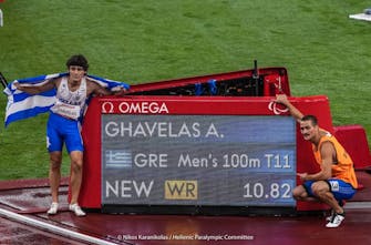 Χρυσό μετάλλιο με παγκόσμιο ρεκόρ από τους Γκαβέλα-Γκαραγκάνη στα 100μ. Τ11