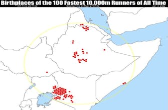Εντυπωσιακός ο χάρτης των 100 ταχύτερων δρομέων 10.000 μέτρων
