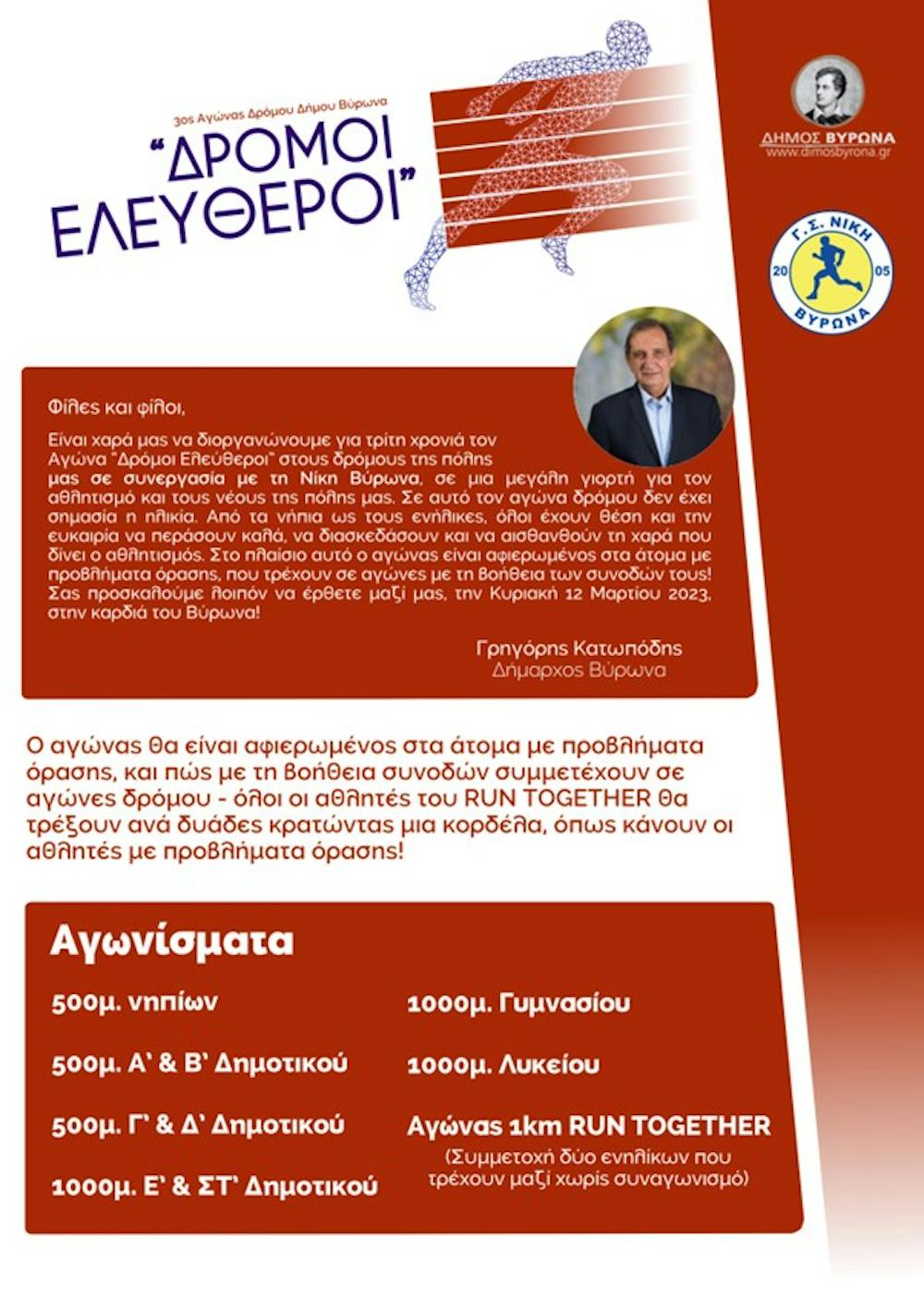 3ος Αγώνας Δρόμου Δήμου Βύρωνα: «Δρόμοι Ελεύθεροι» - Η προκήρυξη της διοργάνωσης runbeat.gr