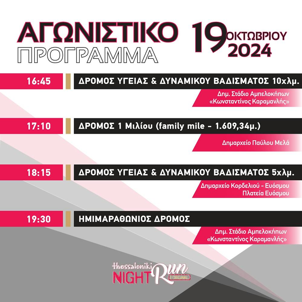 12ος Νυχτερινός Ημιμαραθώνιος Θεσσαλονίκης: Το πρόγραμμα της διοργάνωσης runbeat.gr