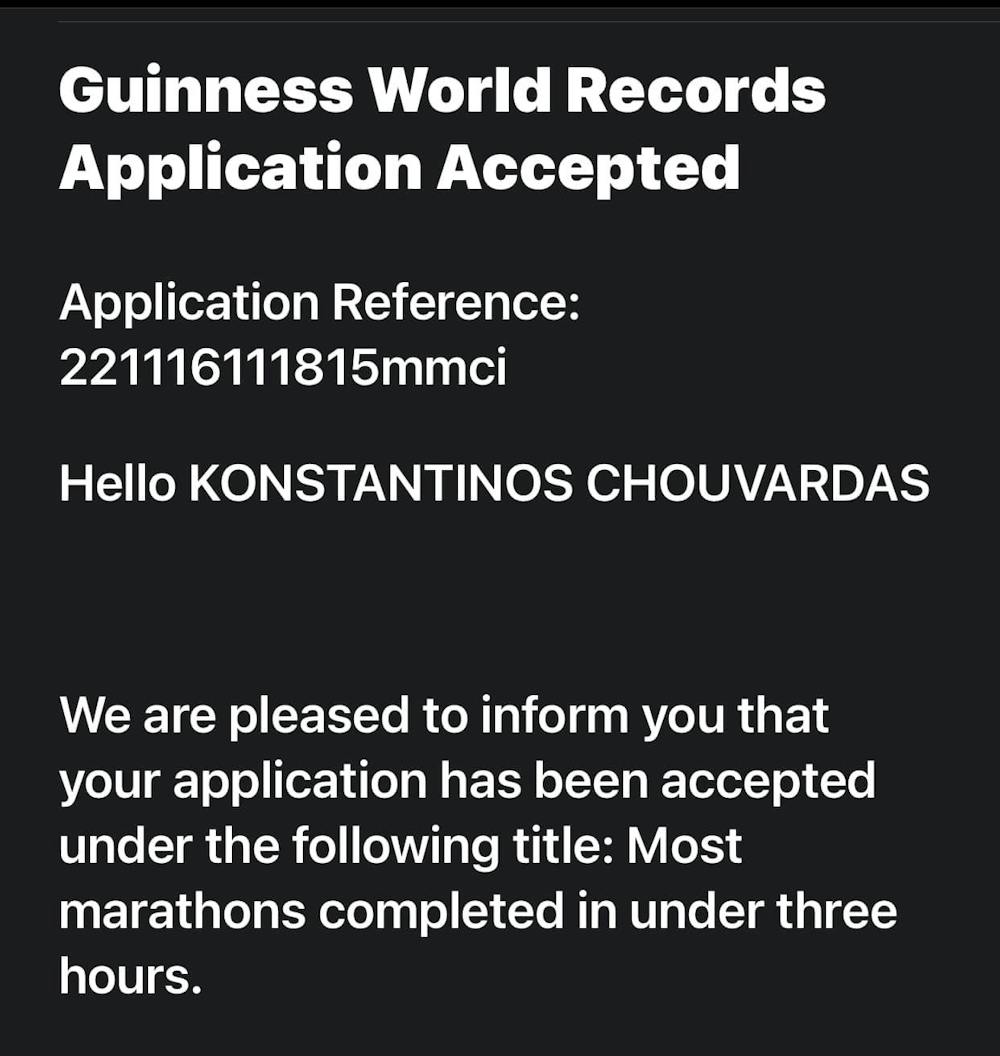 Ξεκίνησε η διαδικασία για να μπει στα ρεκόρ Γκίνες ο Κώστας Χουβαρδάς runbeat.gr